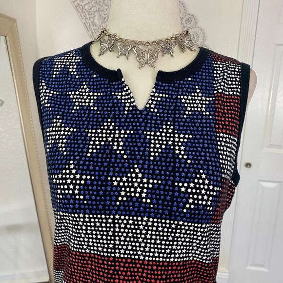Vintage Made in USA Red White Blue Stars American Flag Sparkly Baby Tee Top L - Picture 2 of 8